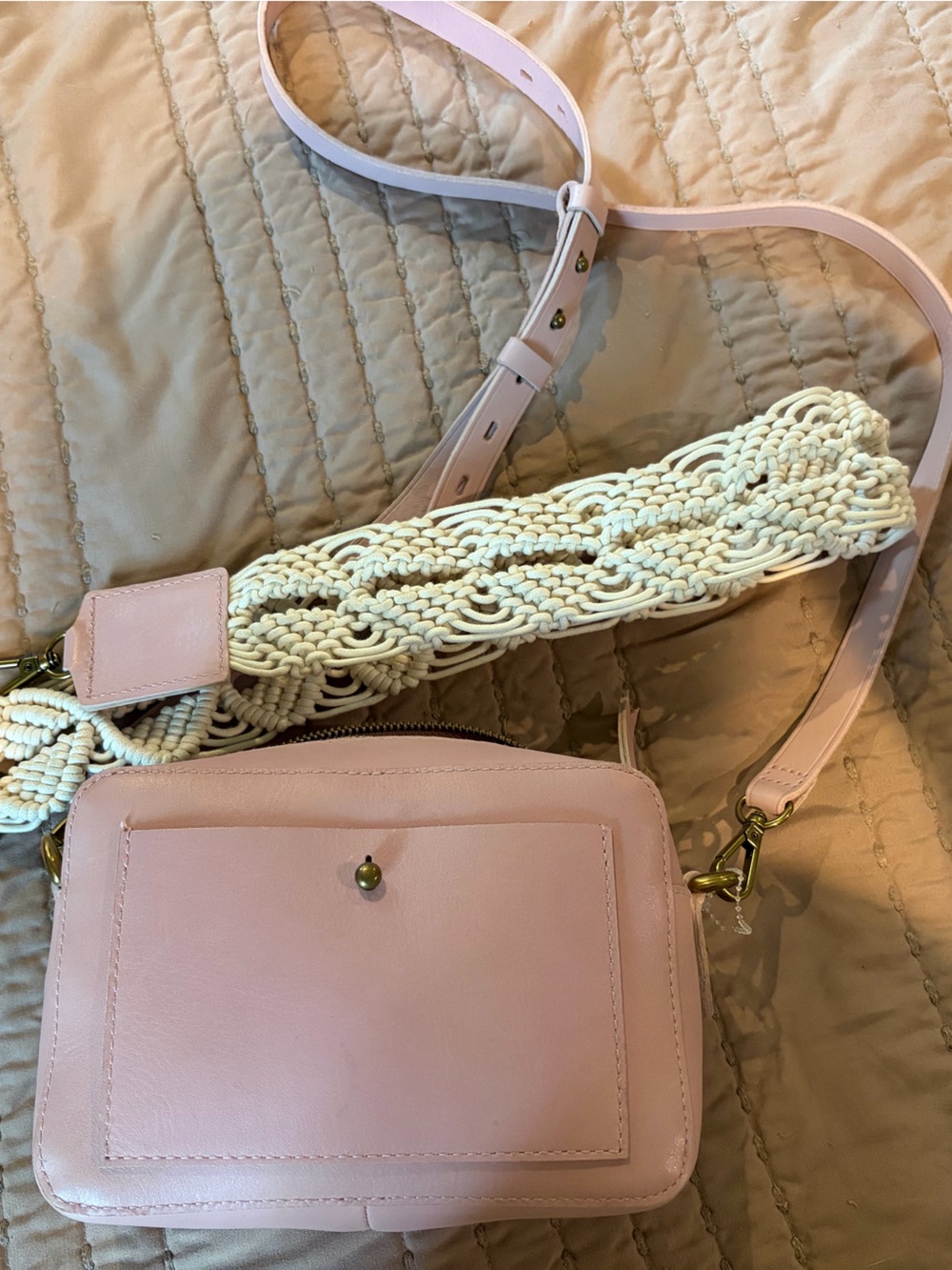 Madewell Light Pink Crossbody with extra Woven Cream Strap. BRAND NEW!!